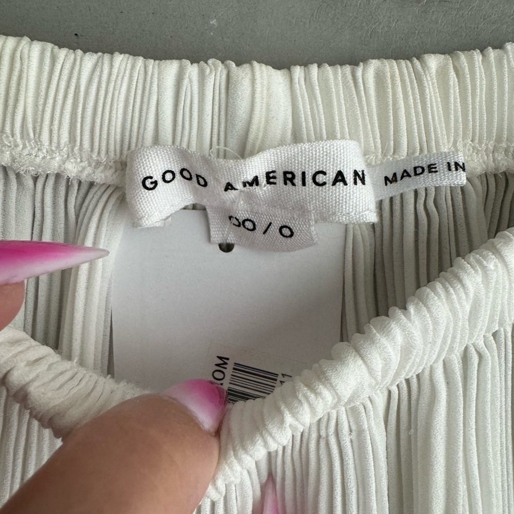 GOOD AMERICAN White Plisse Georgette Wide Leg Pleated Pants - Picture 5 of 10